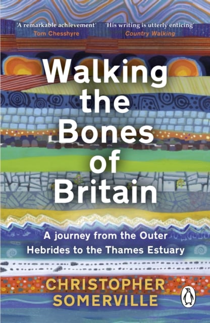 Walking the bones of Britain. Stripey cover with bold white text