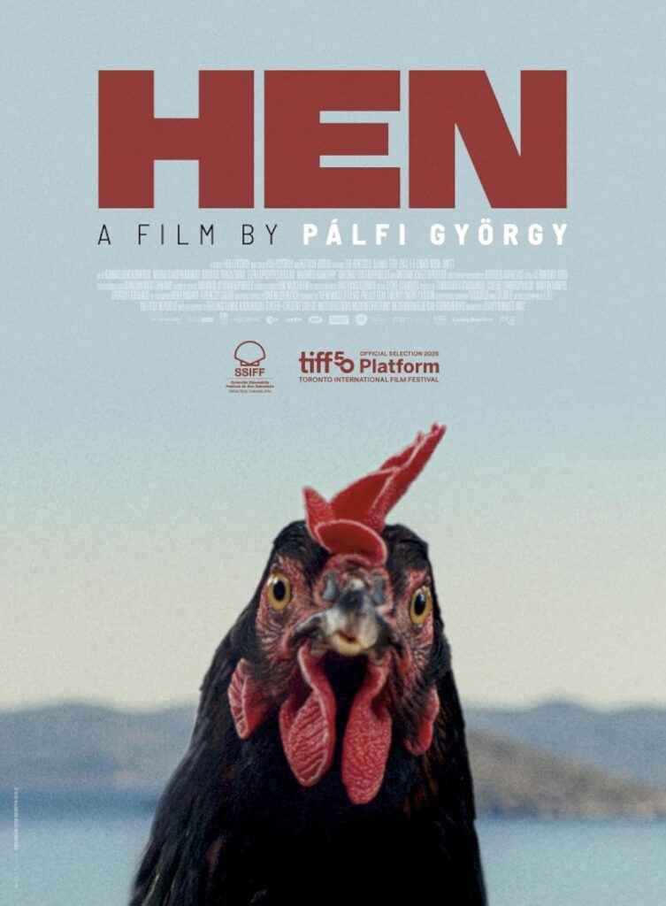 The poster for the film, Hen, showing at Richard Booth's Bookshop Cinema during the 2026 Borderlines Film Festival. The image serves as a way to identify the film, but also gives the reader a sense of what the film's aesthetic.